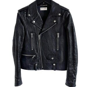 Saint Laurent 2018 Classic Black Leather Motorcycle Biker Jacket